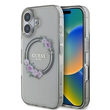 Markowy Hard Case Guess Flowers Wreath MagSafe Apple iPhone 16 Czarny