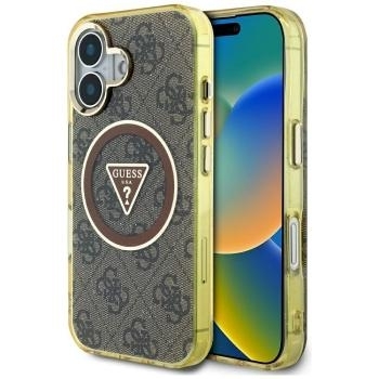 Markowy Hard Case Guess IML Metal Glitter 4G Circle Triangle Apple iPhone 16 Brązowy