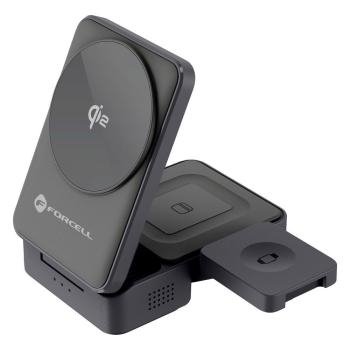 Ładowarka Indukcyjna Forcell F-Energy 3w1 Flex Pro Qi2 zgodna z MagSafe Srebrny