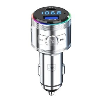 Transmiter Samochodowy Bluetooth 3mk FM Ładowarka 48W QC PD PPS USB oraz Typ C MP3 Srebrny