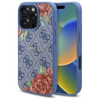 Markowy Hard Case Guess 4G Flowers Print Apple iPhone 16 Pro Niebieski
