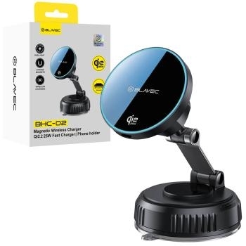Uchwyt do szyby próżniowy magnetyczny z ładowaniem indukcyjnym Blavec BHC-02 Qi2.2 25W Czarny
