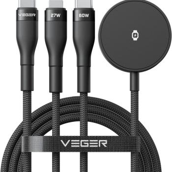 Kabel 3w1 Typ C do Lightning / Typ C / iWatch/SAM Watch VEGER 3A 92W V730 1,5 m Czarny