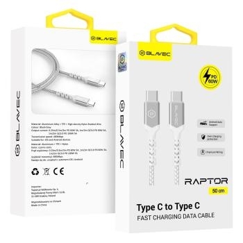 Kabel pleciony Typ C na Typ C Blavec Raptor PD 60W 3A 0,5m Apple CarPlay/Android Auto Biały/Srebrny
