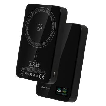 Power Bank 10000mAh Blavec BJ-04 Slim 13,5mm - Typ C - 22,5W magnetyczny indukcyjny Magsafe 3w1 Czarny szklany