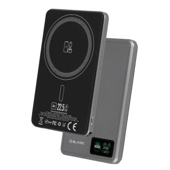 Power Bank 5000mAh Blavec BJ-03 Ultra Slim 7,8mm - Typ C - 22,5W magnetyczny indukcyjny Magsafe 3w1 Szary aluminium
