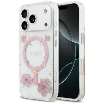 Markowy Hard Case Guess Resin Flowers and Glitter Apple iPhone 17 Pro Różowy