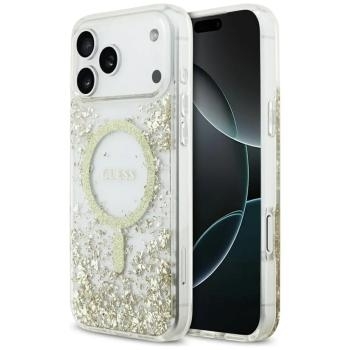 Markowy Hard Case Guess Resin Bottom Glitter MagSafe Apple iPhone 17 Pro Max Złoty