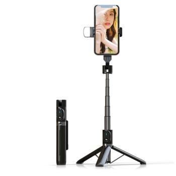 Uchwyt do selfie z odpinanym pilotem Bluetooth, Tripodem i lampą LED - P90D Czarny