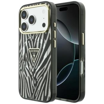 Markowy Hard Case Guess IML Zebra Glitter Triangle Logo MagSafe Apple iPhone 18 Pro / 17 Pro Srebrny