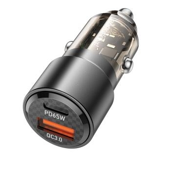 Ładowarka samochodowa USB + Typ C Borofone BZ20A Smart QC 3.0 PD 83W Przezroczysty/Czarny