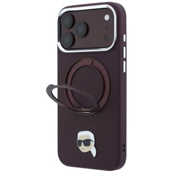 Markowy Hard Case Karl Lagerfeld with Ring Stand 360 Karl Head Pin MagSafe Apple iPhone 18 Pro / 17 Pro Burgundowy