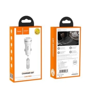 Ładowarka samochodowa 2xUSB Hoco Z27 Staunch 2,4A + Kabel Micro USB Biały - 141599