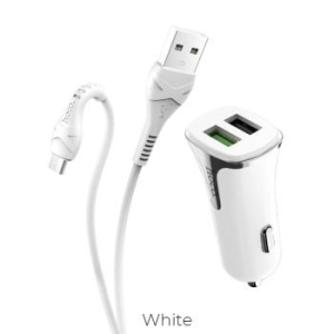 Ładowarka samochodowa 2xUSB Hoco Z31 Universe 3,4A QC 3.0 + Kabel Micro USB Biały - 141931