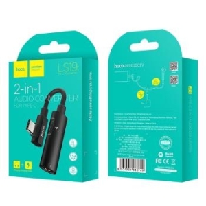 Adapter Hoco HF / Ładowanie - Typ C 2w1 (LS19) Czarny - 142216