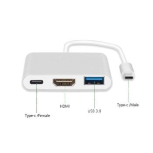 Adapter USB Typ C na HDMI, USB, USB Typ C 4K*2K metalowy 0,25m Biały - 187036