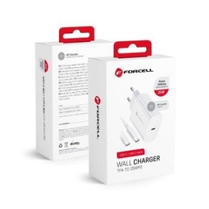 Ładowarka Sieciowa USB Typ C Forcell 3A 25W z funkcją ładowania PD i QC 4.0 + Kabel USB Typ C Biały - 206791