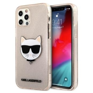 Markowy Hard Case Karl Lagerfeld Choupette Head Glitter Apple iPhone 12/12 Pro Złoty - 187302