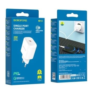 Ładowarka sieciowa USB Typ C Borofone BN3 Premium QC 3.0 PD 2.0 20W Biały - 187340
