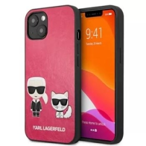 Markowy Hard Case Karl Lagerfeld PU Leather Karl & Choupette Embossed Apple iPhone 13 Fuksja - 187342