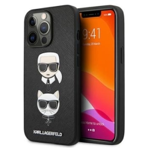 Markowy Hard Case Karl Lagerfeld Saffiano Karl & Choupette Embossed Heads Apple iPhone 13 Pro Czarny - 187344