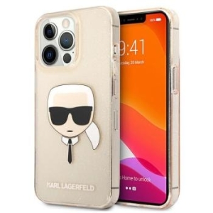 Markowy Hard Case Karl Lagerfeld Karl's Head Glitter Apple iPhone 13 Pro Złoty - 187384