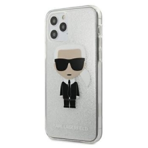 Markowy Hard Case Karl Lagerfeld Iconik Glitter Apple iPhone 12 / 12 Pro Srebrny - 187396