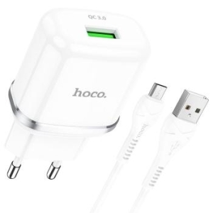Ładowarka sieciowa USB Hoco 3A QC3.0 Fast Charge Special Single Port + Kabel Micro USB N3 Biały - 187404