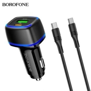 Ładowarka samochodowa USB + Typ C Borofone BZ14A Mercury QC 3.0 PD 20W 3A + Kabel Typ C na Typ C Czarny - 187446