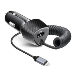 Ładowarka Samochodowa USB Forcel Carbon QC 3.0 18W + Kabel iPhone Lightning PD20W Czarny - 149013