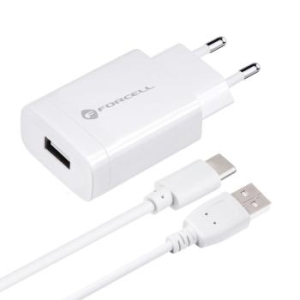 Ładowarka Sieciowa Forcell z kablem micro USB typ-C - 2,4A z funkcją Quick Charge 3.0 - 130154