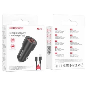 Ładowarka Samochodowa 2xUSB Borofone BZ19 Wisdom 12W + Kabel Micro USB Czarny - 150794