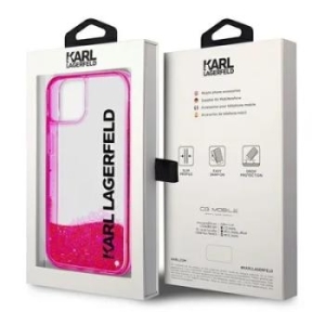 Markowy Hard Case Karl Lagerfeld Liquid Glitter Elongated Logo Apple iPhone 14 Różowy - 152200