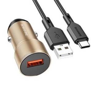 Ładowarka samochodowa USB Borofone BZ19A Wisdom QC 3.0 18W + Kabel USB Typ C Złoty - 154405