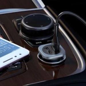 Ładowarka samochodowa 2xUSB Hoco Wise Road NZ4,8A 24W + Kabel Micro USB Szary - 158382