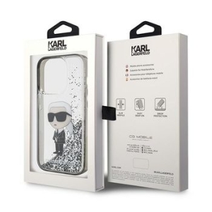 Markowy Hard Case Karl Lagerfeld Ikonik Liquid Glitter Apple iPhone 15 Pro Max Przezroczysty - 158498