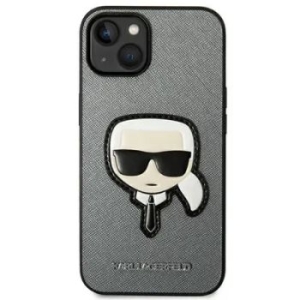 Markowy Hard Case Karl Lagerfeld Saffiano With Karl Head Patch Apple iPhone 14 Srebrny - 158758