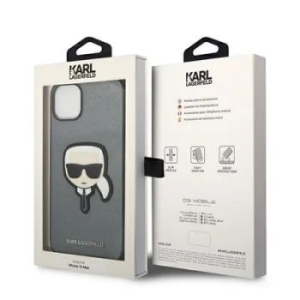 Markowy Hard Case Karl Lagerfeld Saffiano With Karl Head Patch Apple iPhone 14 Srebrny - 158760