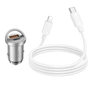 Ładowarka Samochodowa 2 x USB Hoco Handy NZ10 QC3.0 18W + Typ C PD 45W + Kabel Typ C do iPhone Lightning Srebrny - 159567