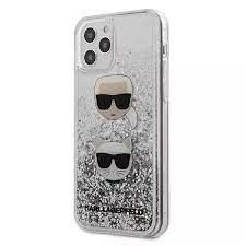 Markowy Hard Case Karl Lagerfeld  Liquid Glitter 2 Heads Apple iPhone 12 / 12 Pro Srebrny - 160156