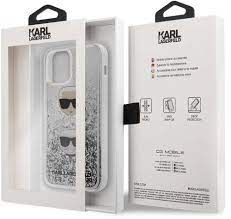 Markowy Hard Case Karl Lagerfeld  Liquid Glitter 2 Heads Apple iPhone 12 / 12 Pro Srebrny - 160158