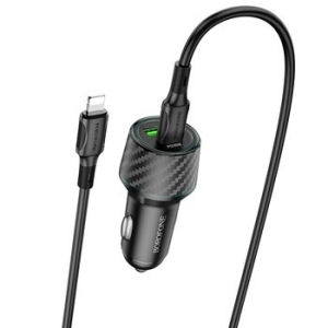 Ładowarka samochodowa USB + Typ C Borofone BZ21 Brilliant QC 3.0 PD 48W + Kabel Typ C na Lightning Czarny - 160611