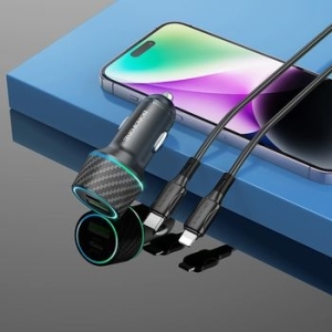 Ładowarka samochodowa USB + Typ C Borofone BZ21 Brilliant QC 3.0 PD 48W + Kabel Typ C na Lightning Czarny - 160612