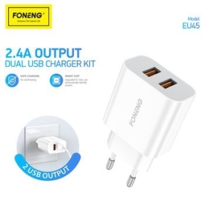 Ładowarka sieciowa 2xUSB Foneng EU45 12W 2,4A 9 + Kabel USB Typ C Biały - 162647