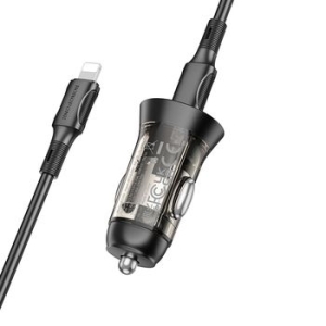 Ładowarka samochodowa 2xTyp C Borofone BZ26B Discovery PD 45W 3A + Kabel Typ C na Lightning Przezroczysty/Czarny - 162651