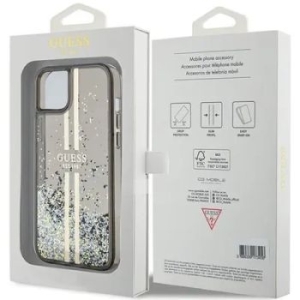Markowy Hard Case Guess Liquid Glitter Gold Stripes Apple iPhone 15 Czarny - 201847