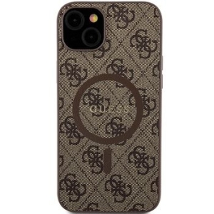Markowy Hard Case Guess Leather 4G Metal Logo Apple iPhone 15 Plus / 14 Plus Brązowy - 201857