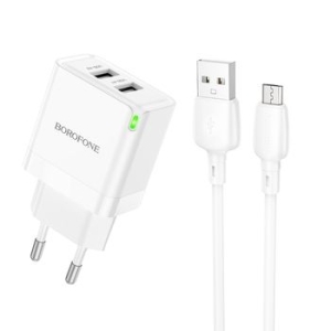 Ładowarka sieciowa 2xUSB Borofone BN15 Strong 2,1A + Kabel Micro USB Biały - 164169