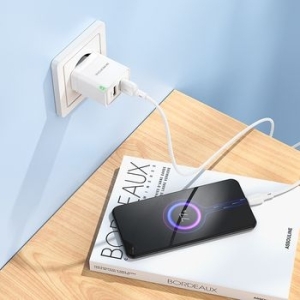 Ładowarka sieciowa 2xUSB Borofone BN15 Strong 2,1A + Kabel Micro USB Biały - 164170