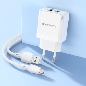 Ładowarka sieciowa 2xUSB Borofone BN15 Strong 2,1A + Kabel Micro USB Biały - 164171
